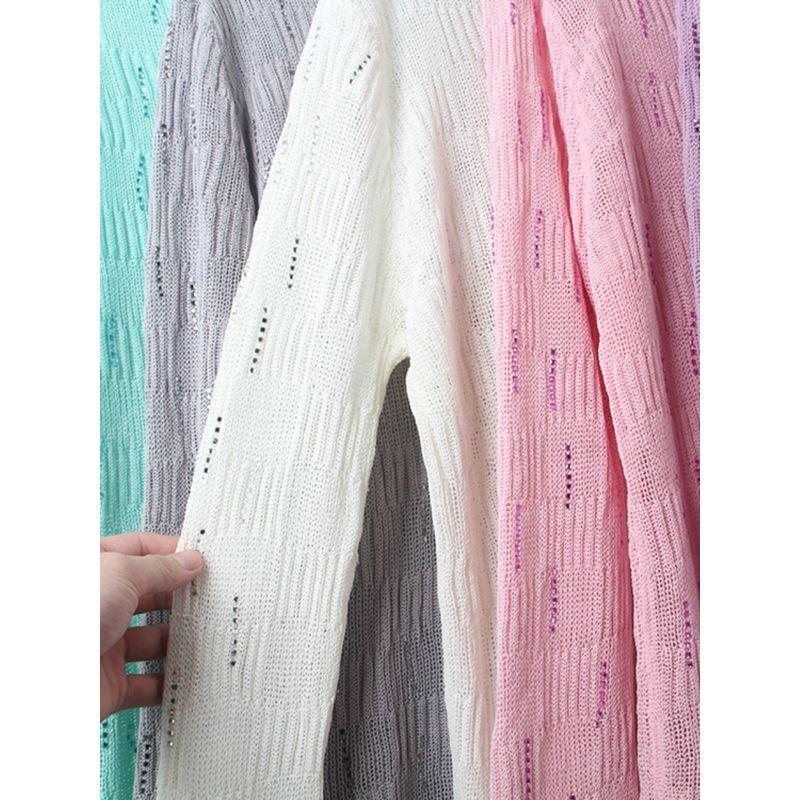 Off-Neck Hot Drilling Ice Silk Long Sleeve Knitwear Summer Coat Loose Version Cut Out Sun Protective Blouse