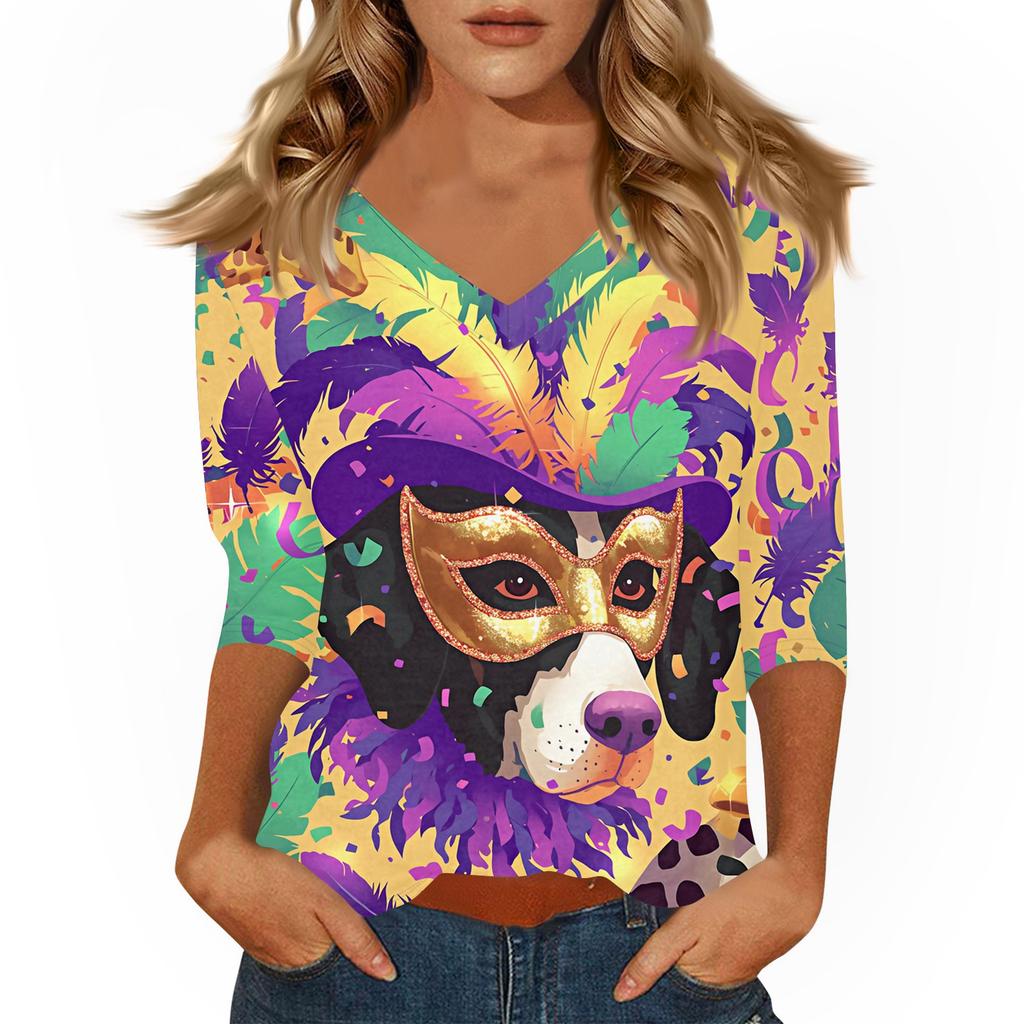 Dámské tričko s potiskem 3/4 rukáv denní víkendová móda základní véčkový výstřih běžný top