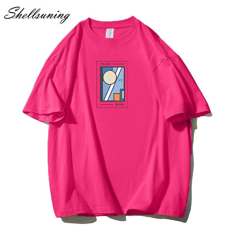 Shellsuning Oversized bavlněná trička s grafikou Muži Léto Měkké Trička s krátkým rukávem Dámská Móda Univerzální pulovry Dámské