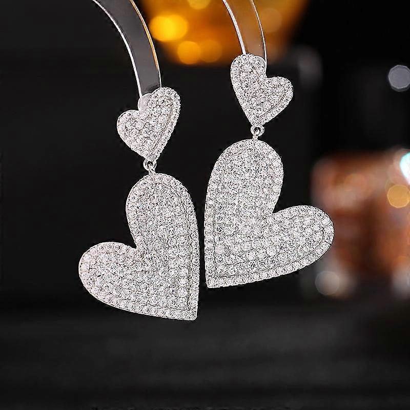 Orecchini S925 Argento Esagerati Atmosfera Lusso Leggero High-end Leggermente Pieni di Zirconi Cuore a Cuore Doppio Strato a Forma di Cuore