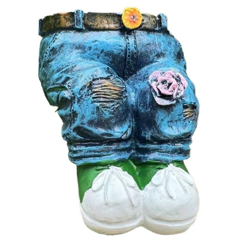 Q1FD Novelty Unique Jeans Flower Pot Container Lightweight Resin Planter Suitable For Patios Balcony Desktop Decoration