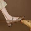 Krazing Pot Cow Skin Spring Summer Size 41 Thick Med Heels Women Round Toe Metal Buckle Straps Shallow Pink Color Pumps