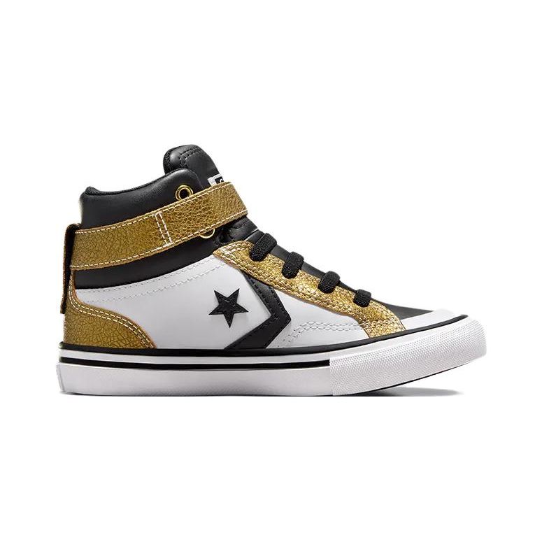 Converse Pro Blaze Strap Comfortable Versatile High Top Kids Basketball Shoes Kids Sneakers Black Gold White A05523C