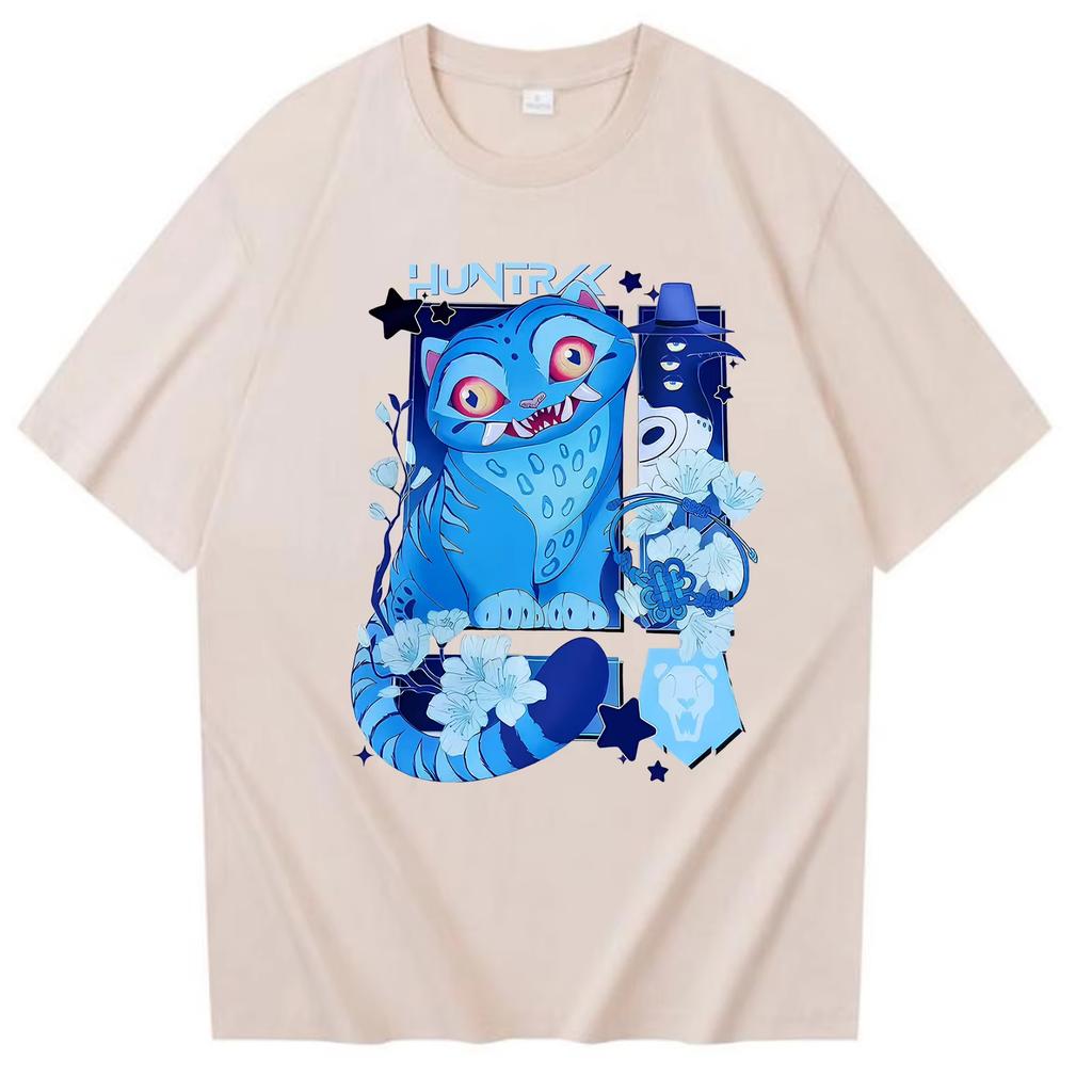 Summer KPop Demon Hunters Derpy Tiger Movie Print Men’s Cotton T-shirt Short Sleeve O-neck Tees Casual Oversized Unisex Tops