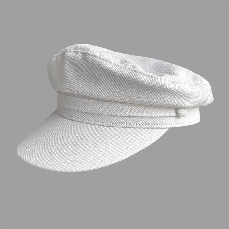 Cappello da Marinaio Bianco in Cotone Traspirante Classico a Testa Piatta Cappello Blu Scuro con Visiera Corta Casual Britannico Cappello Newsboy per Uomo Donna