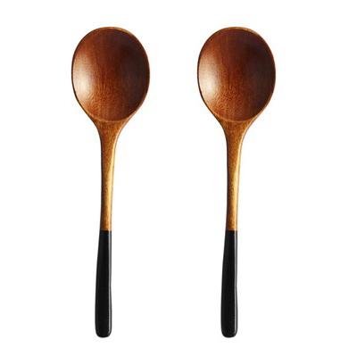 2Pcs Small Wooden Spoons Japanese Style Soup Dessert Spoon Cute Teaspoon Coffee Mixing Spoon Kitchen Natural Wood Tableware