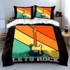 Retro Guitar "Lets Rock" Design Bedding Duvet Cover Set Duvet Cover Pillowcases  (1*Duvet Cover 2*Pillowcases, Without Duvet Insert)