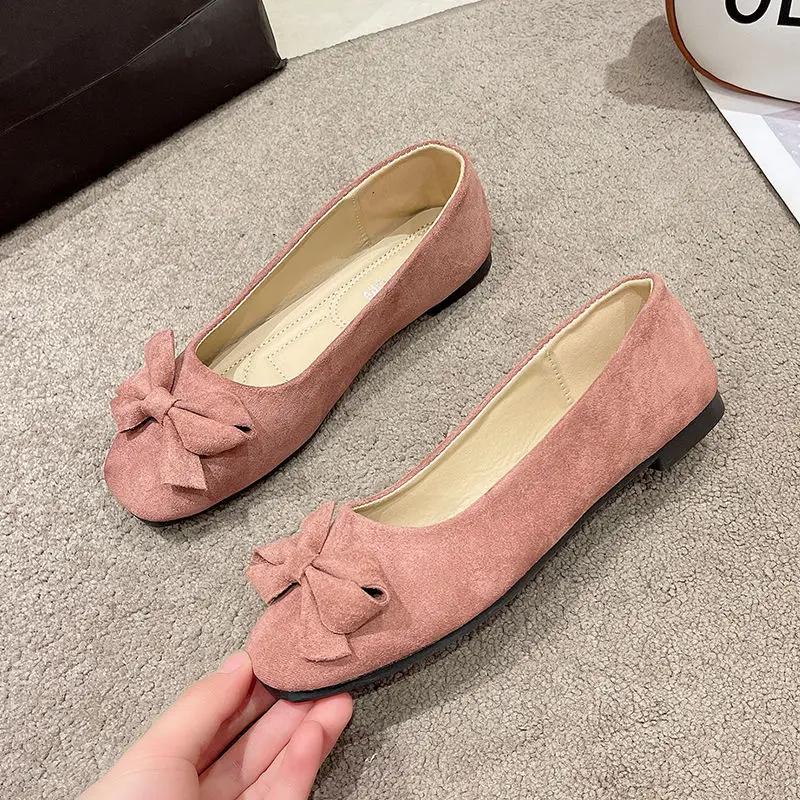 Fashion Woman Flats Square Toe Cute Shoes for Women with Bow Kawaii on Promotion Low Price Stylish Luxury Brand Young Cheap Liquidation