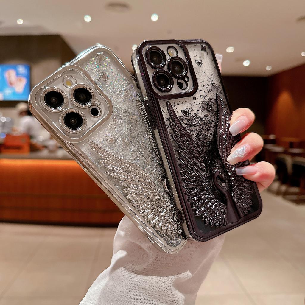 Three-dimensional Swan Quicksand Mobile Phone Case Suitable for IPhone 16pro Protective Case Apple 15max Case 14plus