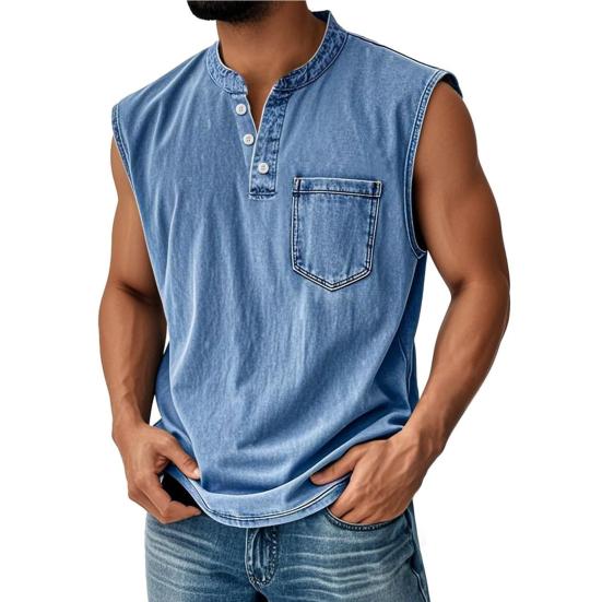 Men s Sleeveless Shirts V Neck Breathable Shirts Casual Summer Lightweight S синий
