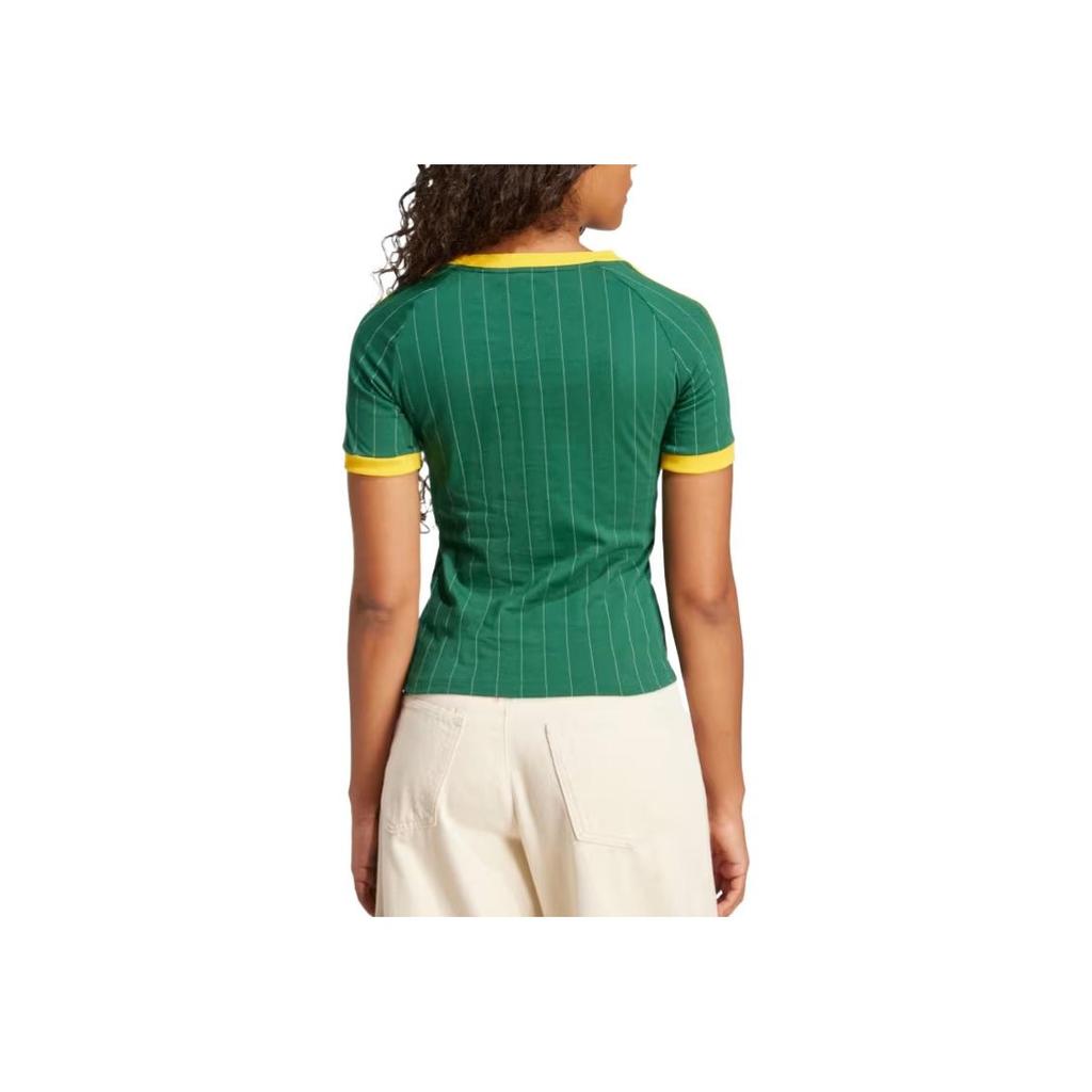 Adidas Originals Round Neck Striped Comfortable Casual Short Sleeve Raglan T-Shirt Women T-Shirts Academy-Green Gray-White JC7703