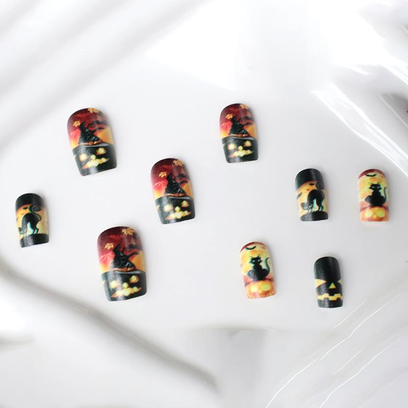 New Nail Art Halloween Scary Pumpkin Black Cat Bat Short Square Wear Nail Art