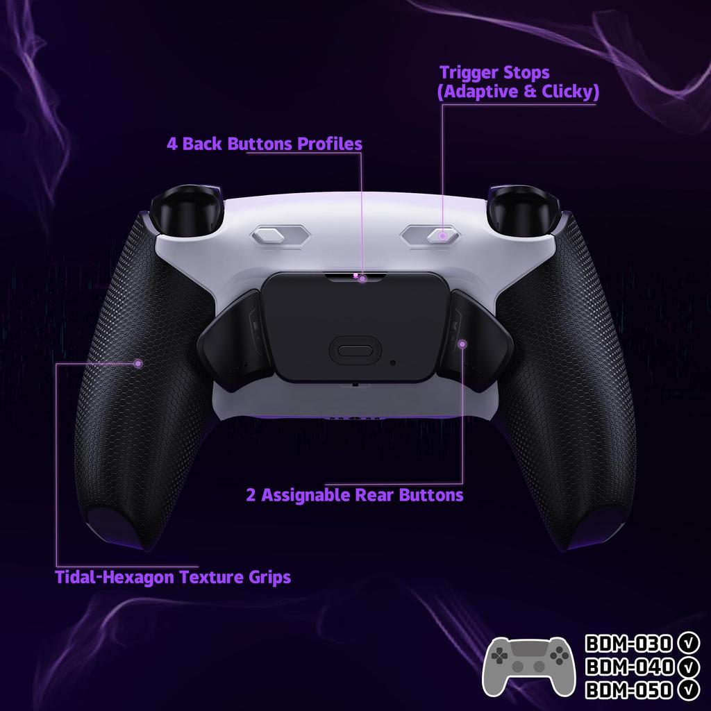 eXtremeRate RISE Plus MAX Back Paddle Kit for PS5 Controller 040 050 with Bottom Shell Clicky Trigger Stops Rubber Remappable Back Button Kit for PS5