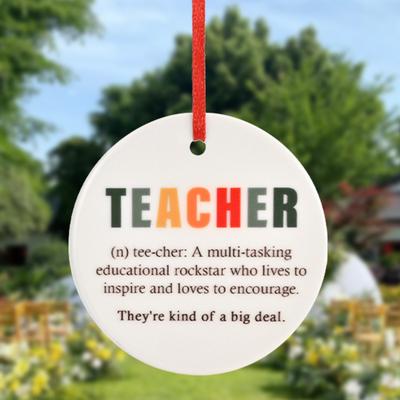 Teacher Appreciation Gift Ornament Teacher Definition Educational Rockstar Ceramic Round Design Fade-resistant Hanging Pendant