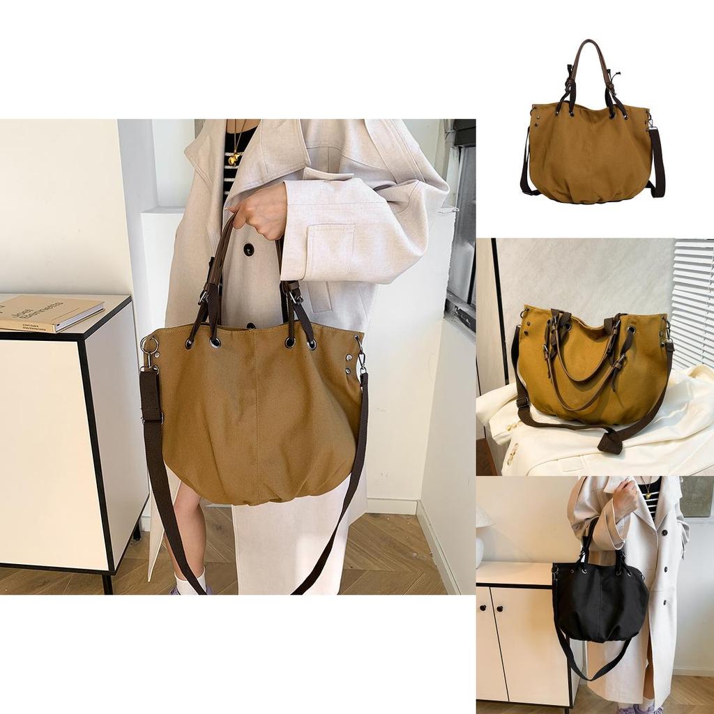 Stylish Large Capacity Women's Tote Bag Retro Solid Color Shoulder Crossbody Purse