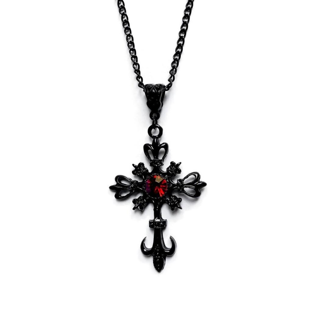 Gothic Cross Pendant Necklace For Women With Alloy Material And Geometric Style