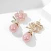 French Retro Niche Elegant Temperament Earrings With Water Droplet Shape Simulation Pearl Zircon Flower Earrings
