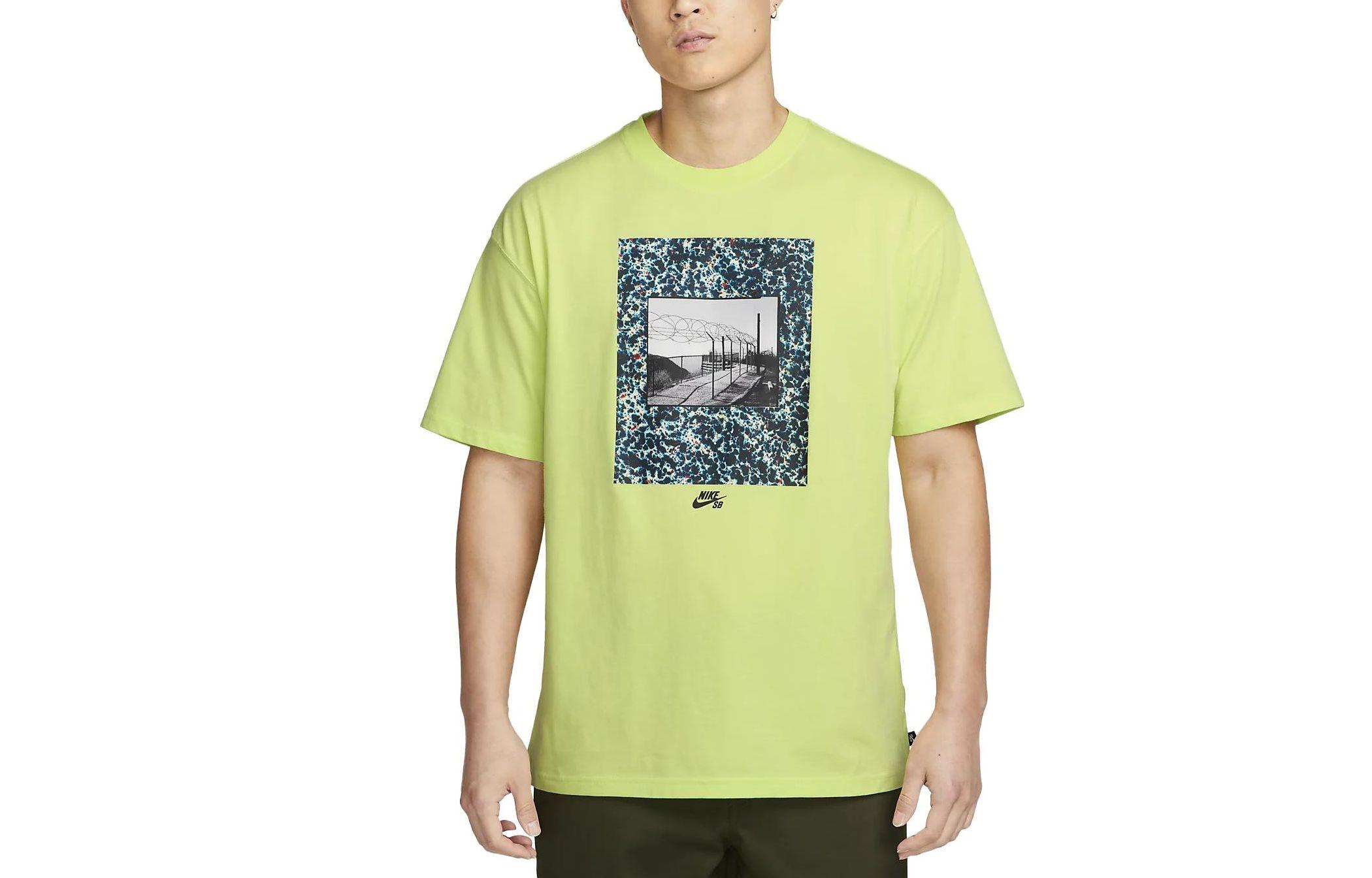 

Nike T Shirts Men s Light Lemon Crew Neck Moderate Straight Fit FB8141-736 5XL