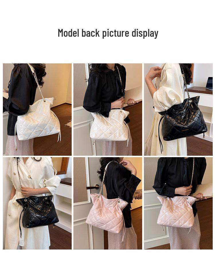 2026 Korean Style Quilted Diamond Chain Bucket Bag – Stylish Casual Underarm Accessory