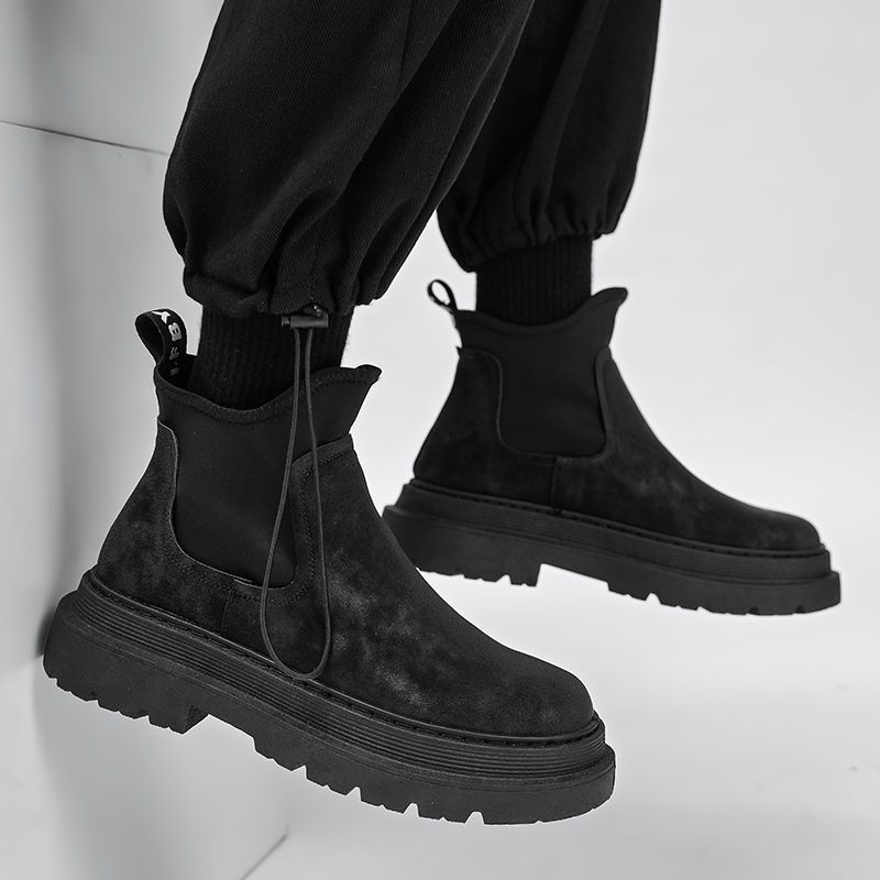 Men's Shoes Spring New Non-slip and Wear-resistant Chelsea Boots Short Boots High-top Heightening Versatile Black Tooling Martin Boots Men