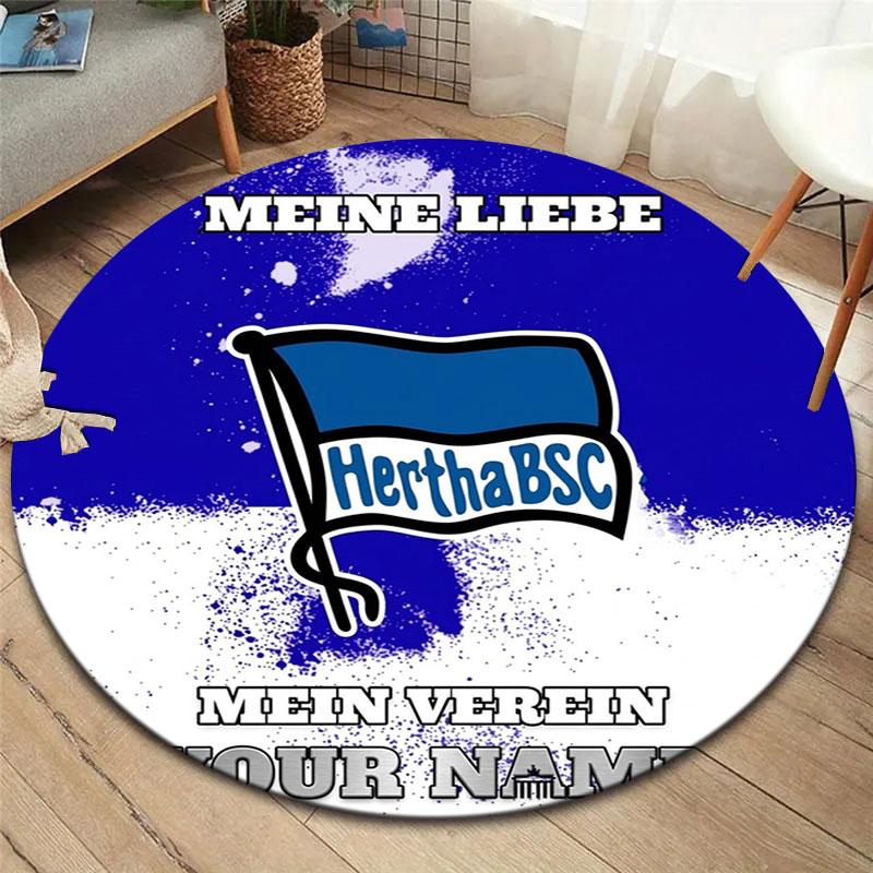 Hertha BSC Custom Name Round Area Rug,Carpet Rug for Living Room Bedroom Sofa Playroom Decor,Non-slip Floor Mat