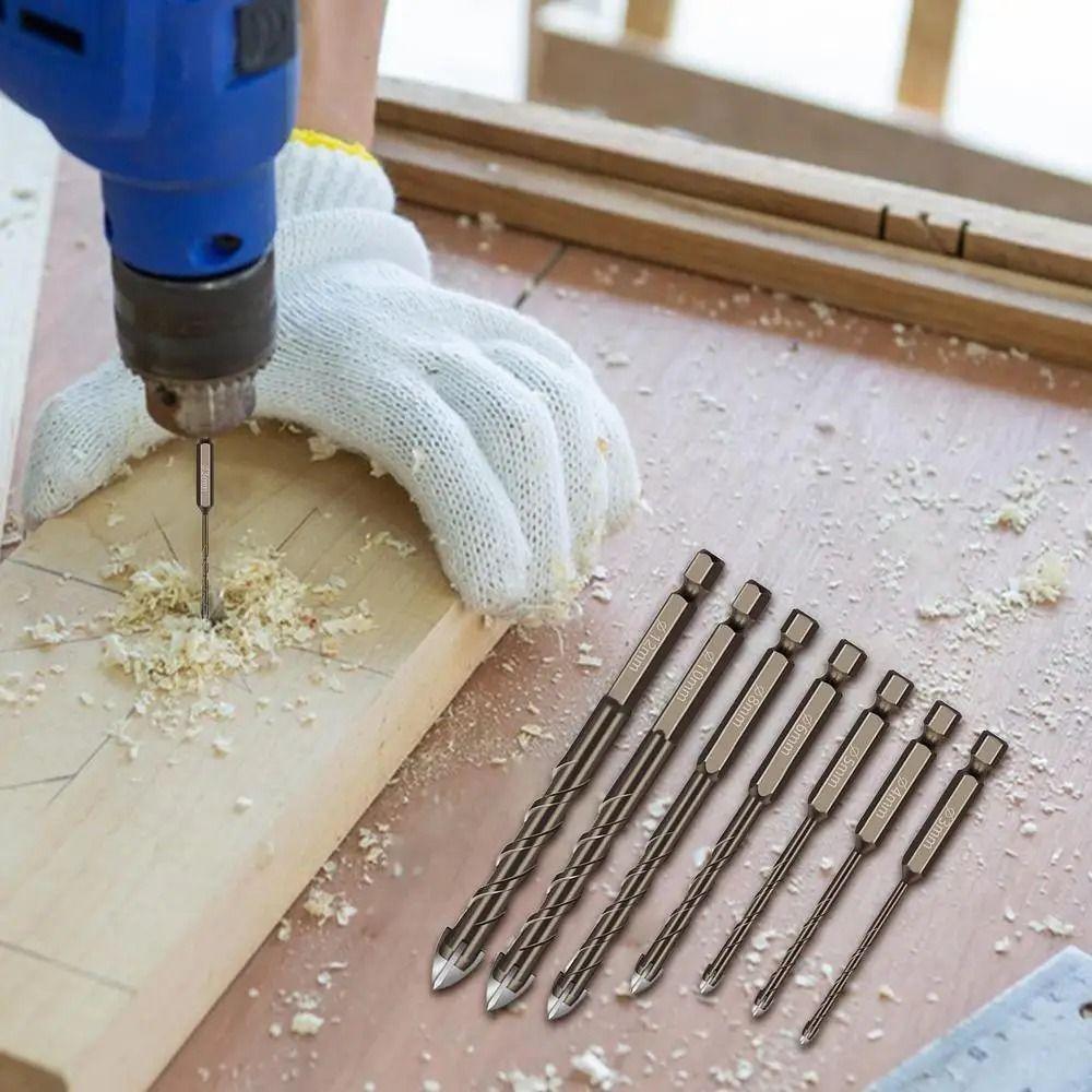Four-Edged Cross Tile Drill Bits Set Anti Slip Hex Shank Hole Opener Woodworker