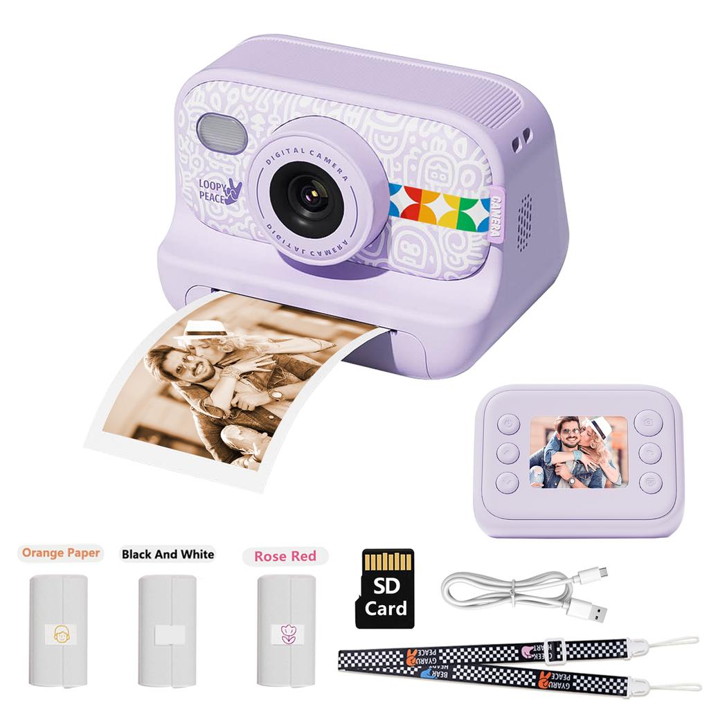 Barevný instantní fotoaparát pro děti, Vánoční dárky k narozeninám pro dívky a chlapce, HD digitální videokamery, termopapír bez inkoustu