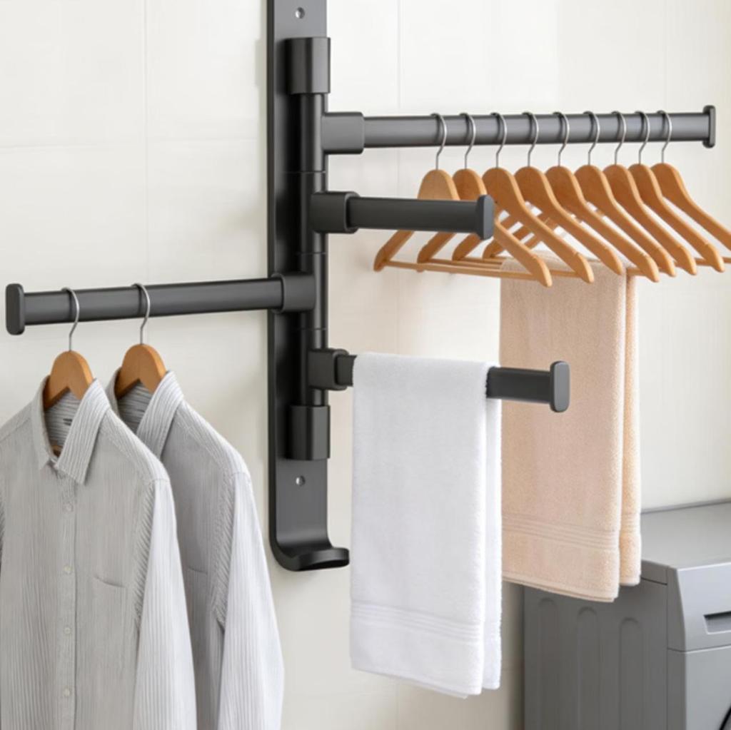 Jingdong Jingzao Anti-Gravity Series Space Aluminum Rotating Towel Rack with 4 Bars, No Drilling Required, for Bathroom And Washroom Storage