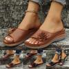 Womens Low Heel Sandals Size 8 Ladies Fashion Solid Color Cutout Leather Flower Open Toe Wedge Platform Sandals For Woman