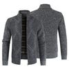 Stand Collar Long Sleeves Fleece Lining Sweater Coat Men Autumn Winter Geometric Pattern Zipper Placket Knitted Outerwear