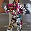 Europe and America 1116 New Fashion Casual Sports Hooded Flower Printed Sweater Set