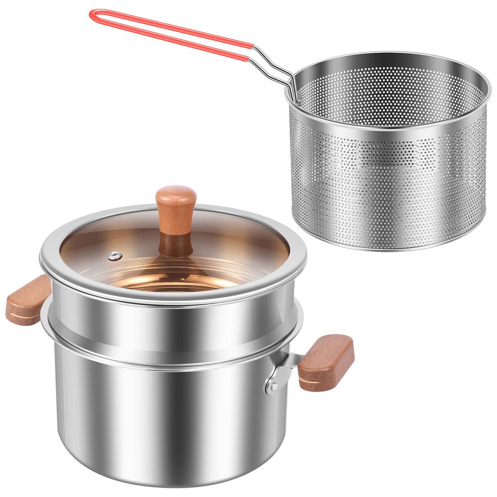 Stainless Steel Fryer Multi-functional Steamer Pot with Handle Steamer and Frying Basket Deep Fryer Pots for Kitchen Accessories