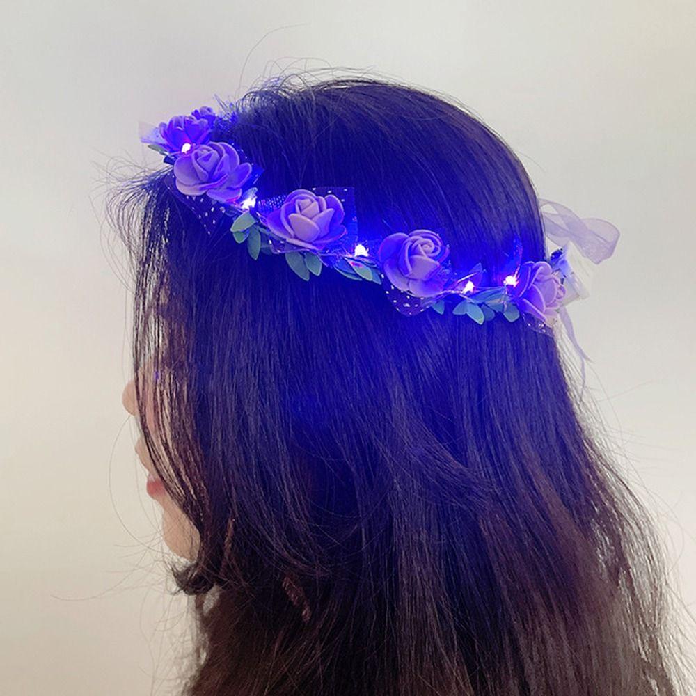 Flower Foam Party Luminous Wreath Decoration LED Light Garland Women Headwear Crown Flower Headband