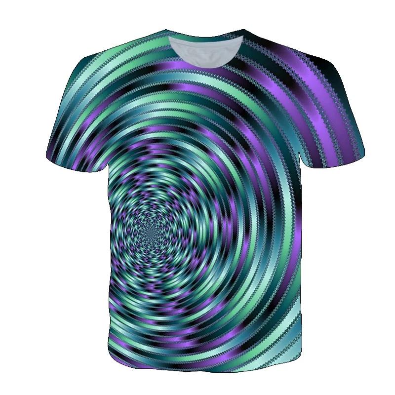 Men's Summer 3D Vortex Printed T-shirt with Fashionable Psychedelic Dizziness Pattern Trend Round Neck Men's T-shirt