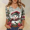 Women's Fashion Casual V Neck 3/4 Sleeve Loose  Printed T-Shirt Ladies Top