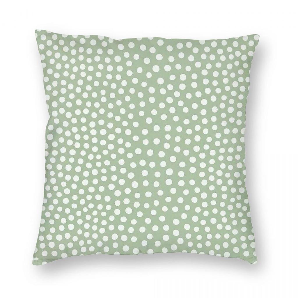 Sage Green Polka Dots Square Pillowcase Polyester Linen Velvet Pattern Zip Decorative Pillow Case Sofa Seater Cushion Cover