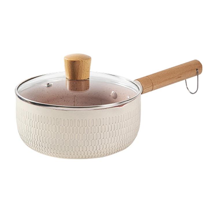 Non-Stick Saucepan with Lid Cooking Pot with Pour Spout & Wooden Handle Sauce Pan Stick Proof for Induction Cooker Gas Stove