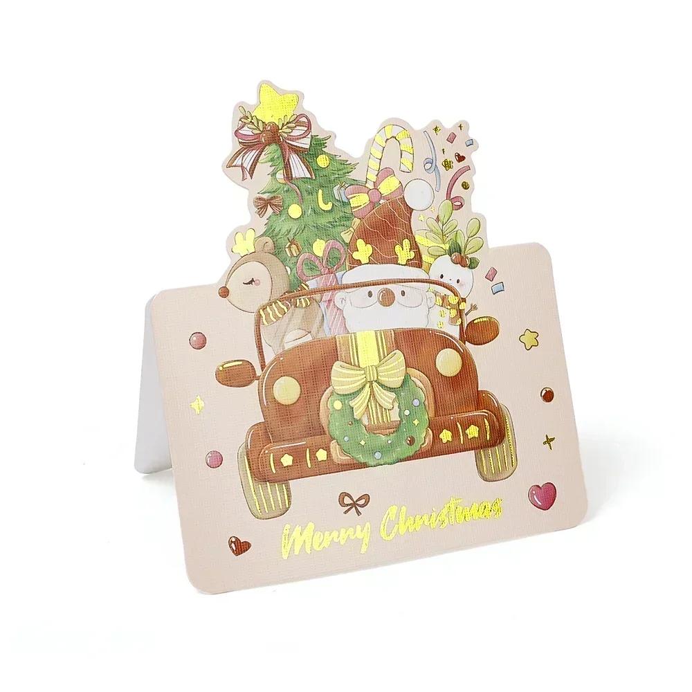 

Christmas Greeting Cards Different Festival Element No Marks Postcard Christmas Tree Santa Claus Wreath Pattern Xmas Cards Gift 1 PC