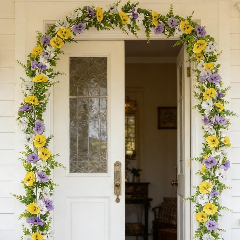 UV Resistant Artificial Pansy Vines Flexible Fake Flower Vines Eucalyptus Leaf Garland Home Mantle