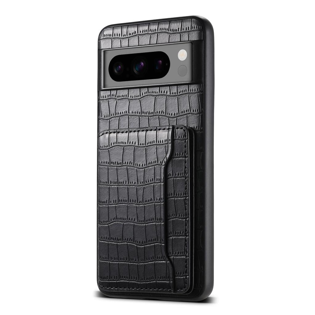 For Google Pixel 8 Pro Kickstand Case Card Holder Phone Cover Crocodile Texture