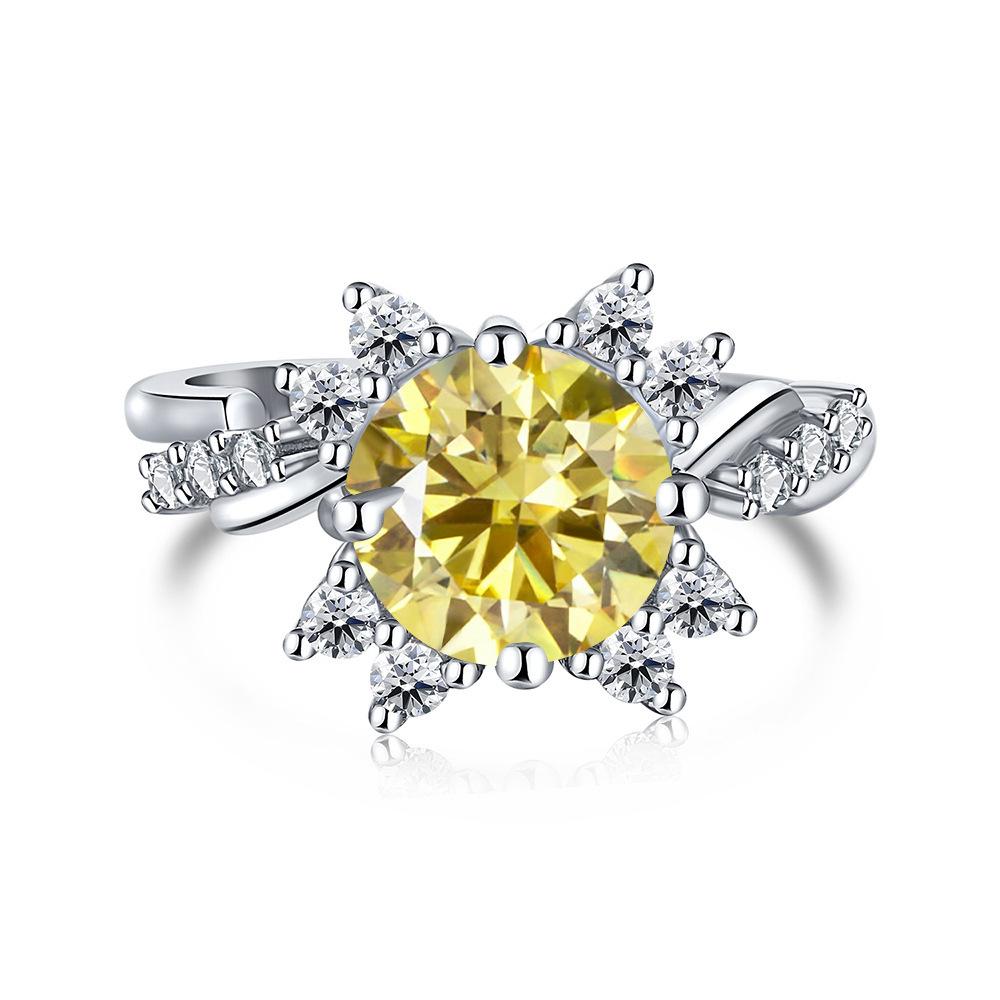 8mm S925 Sterling Silver Round Moissanite Micro Pave Flower Design Ring Ice Flower Sweet Daily Party Wear D VVS1 Exquisite Jewelry