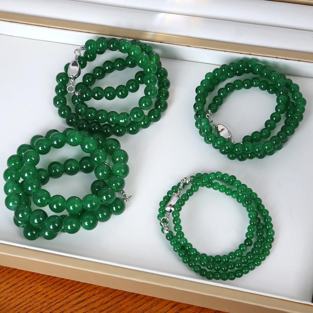 Ethnic Style Emerald Multi-Layer Pearl Necklace, Retro National Style Temperament White Beaded Collarbone Chain Female