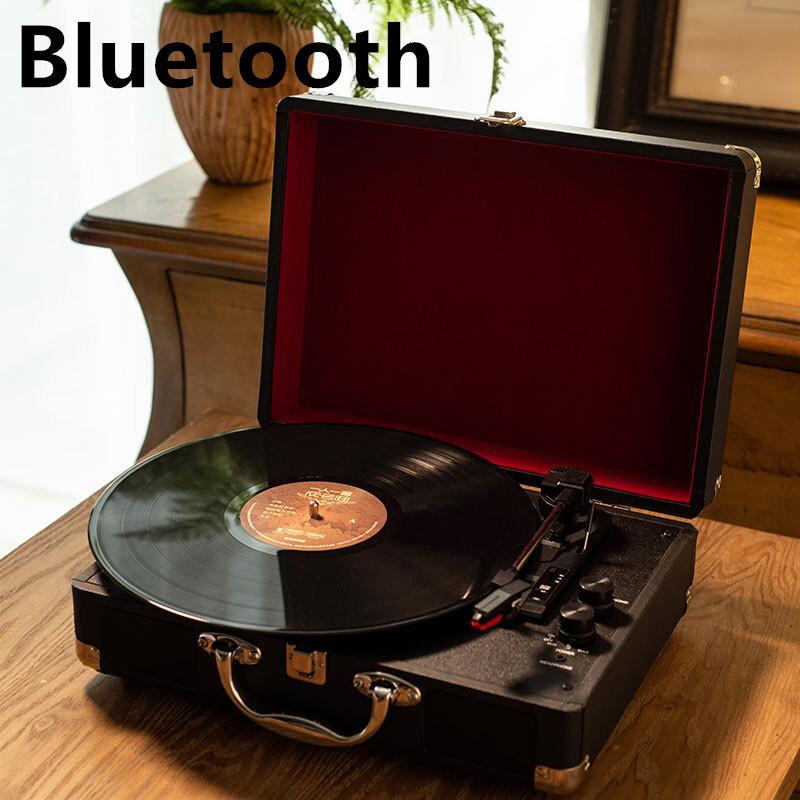 

Новый вращающийся виниловый проигрыватель пластинок ретро ручной фонограф портативный USB Bluetooth динамик 350*255*120 мм Bluetooth чёрный