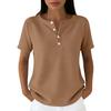 V Neck T Shirt Women Short Sleeve Casual Button Down Shirt Ladies Fashion Top