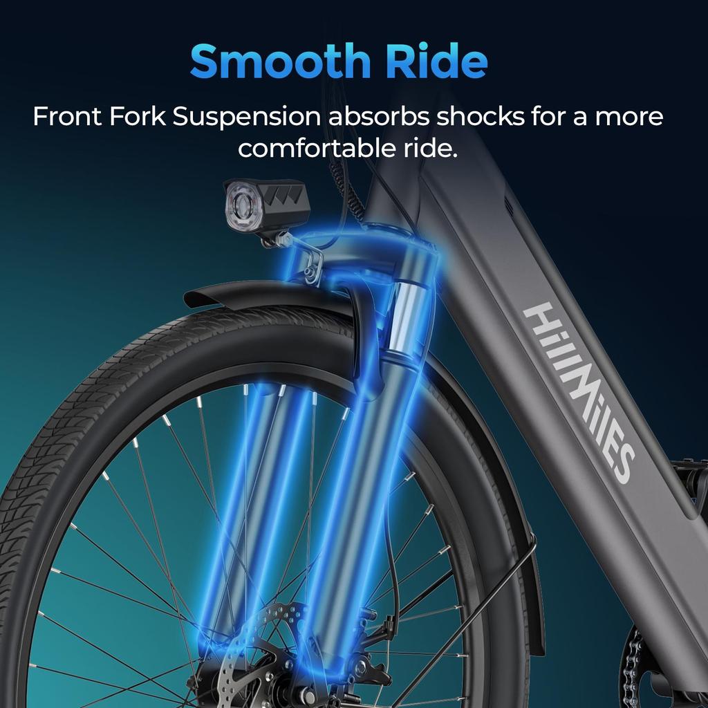 Hillmiles Milecity 1 Vélo Électrique Autonomie 80km Batterie Amovible 36V13Ah Moteur 250W Vélo Électrique de Ville 26 Pouces Vélotafeur Urbain EBike, Gris