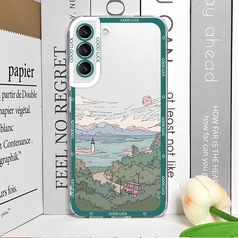 Japanese Anime Scenery Landscape Phone Cases for Samsung Galaxy S22 S23 S24 S25 Ultra S21 Plus FE Transparent Soft Covers Fundas