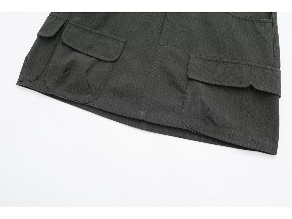 European & American Workwear Multi-Pocket Mini Skirt - Solid Color Casual Street Style Skirt