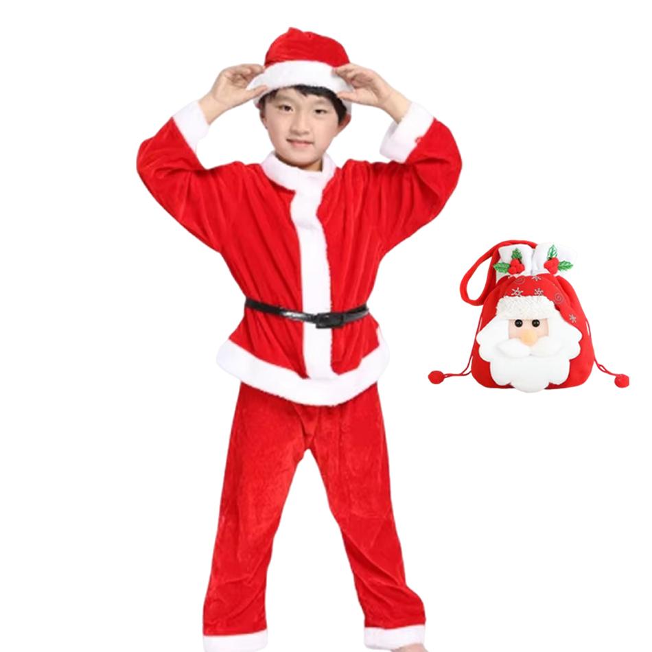 Girl Boy Christmas Costumes Red Santa Claus Children Warm Christmas Party Suit Christmas Kids Clothes