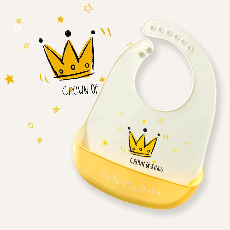 Cute Baby Bibs Waterproof Silicone Bib Feeding Infant Newborn Cartoon Apron ToddlerX Adjustable Bib Burp Cloths with Pocket