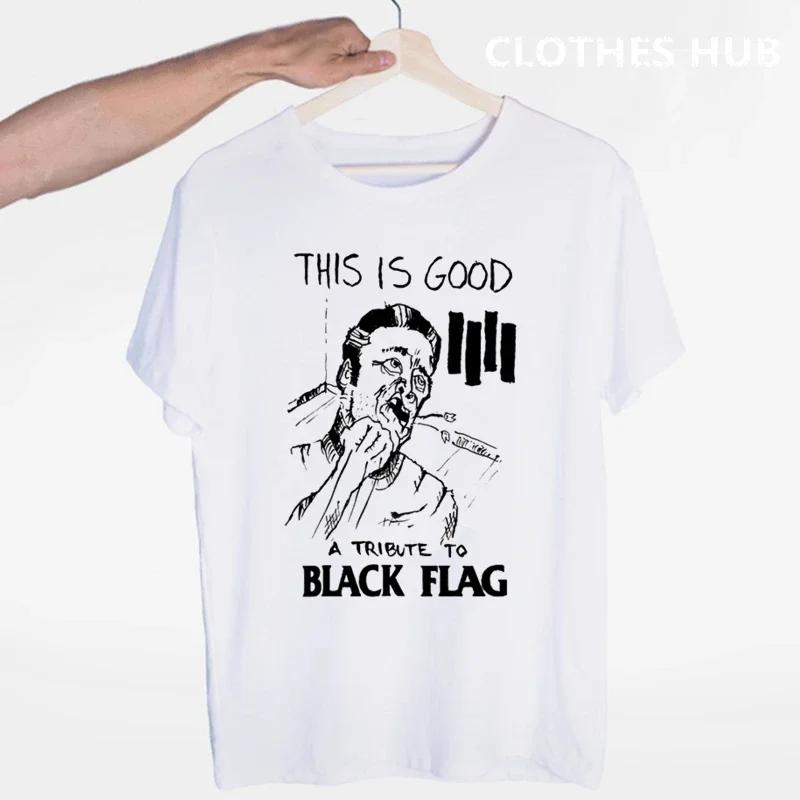 Black Flag T-shirt Summer O-Neck Short Sleeve Punk Rock Band Henry Rollins Large Bars Tshirt